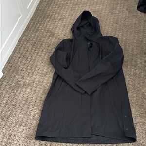 Black Raincoat with Hood and Full-Length Zipper